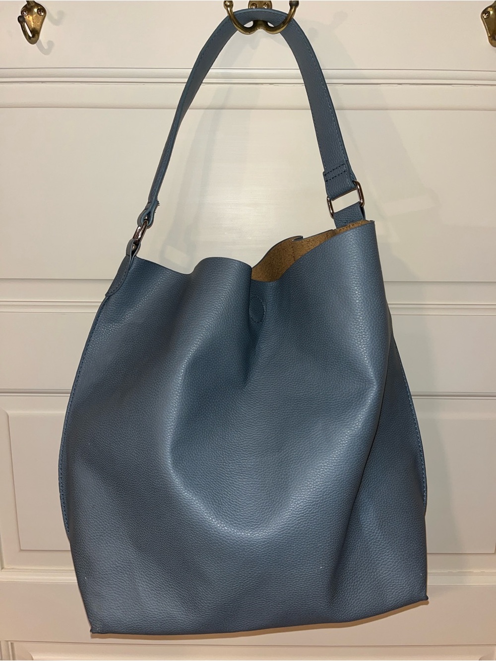 Barney’s Blue Gray Leather Bucket Bag